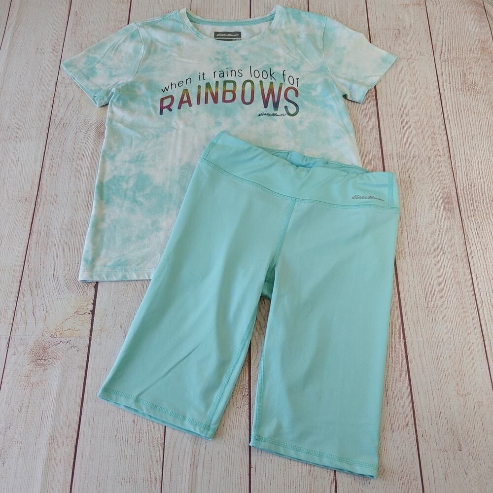Eddie Bauer mint green graphic tee & capri legging set sz L (14/16)